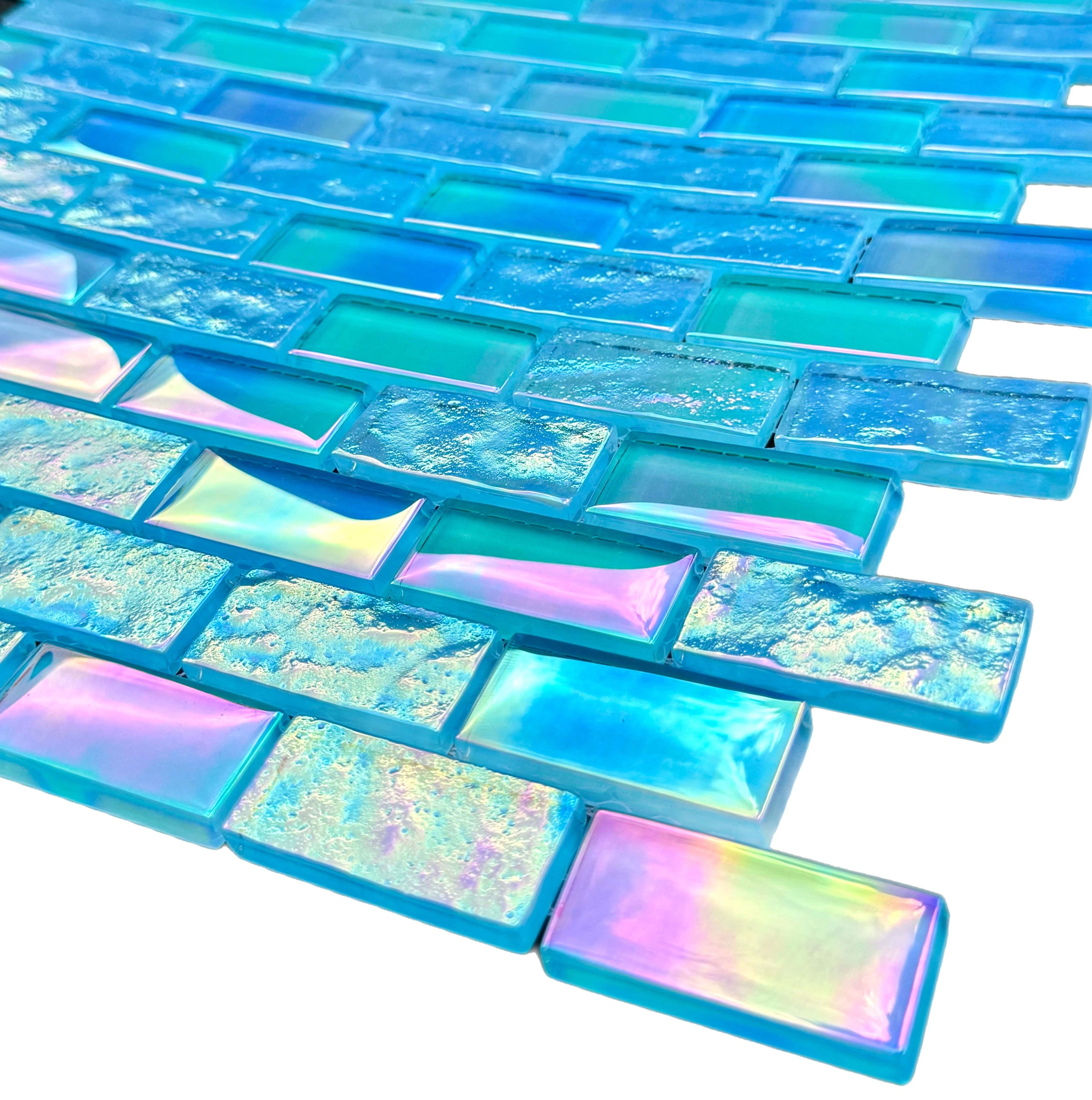 Glare Aquamarine Brick Iridescent Pool Tile
